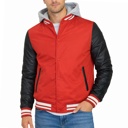 Red/Black XL Men's Hooded Varsity Jacket w/ Detachable Hood